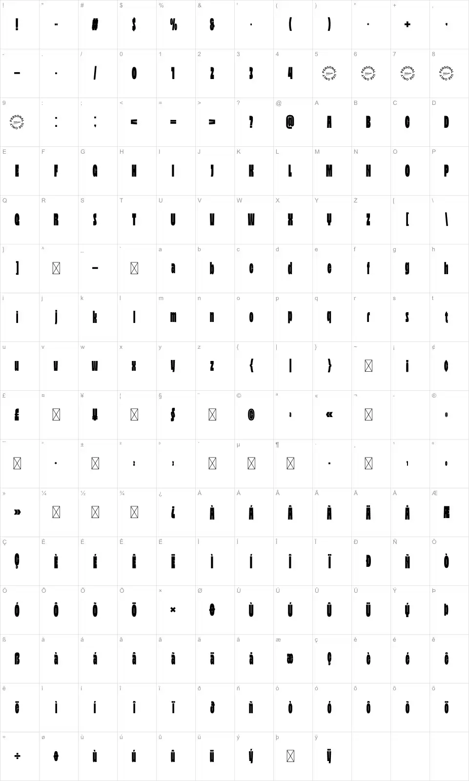 Revoid Map Revoidfont character map