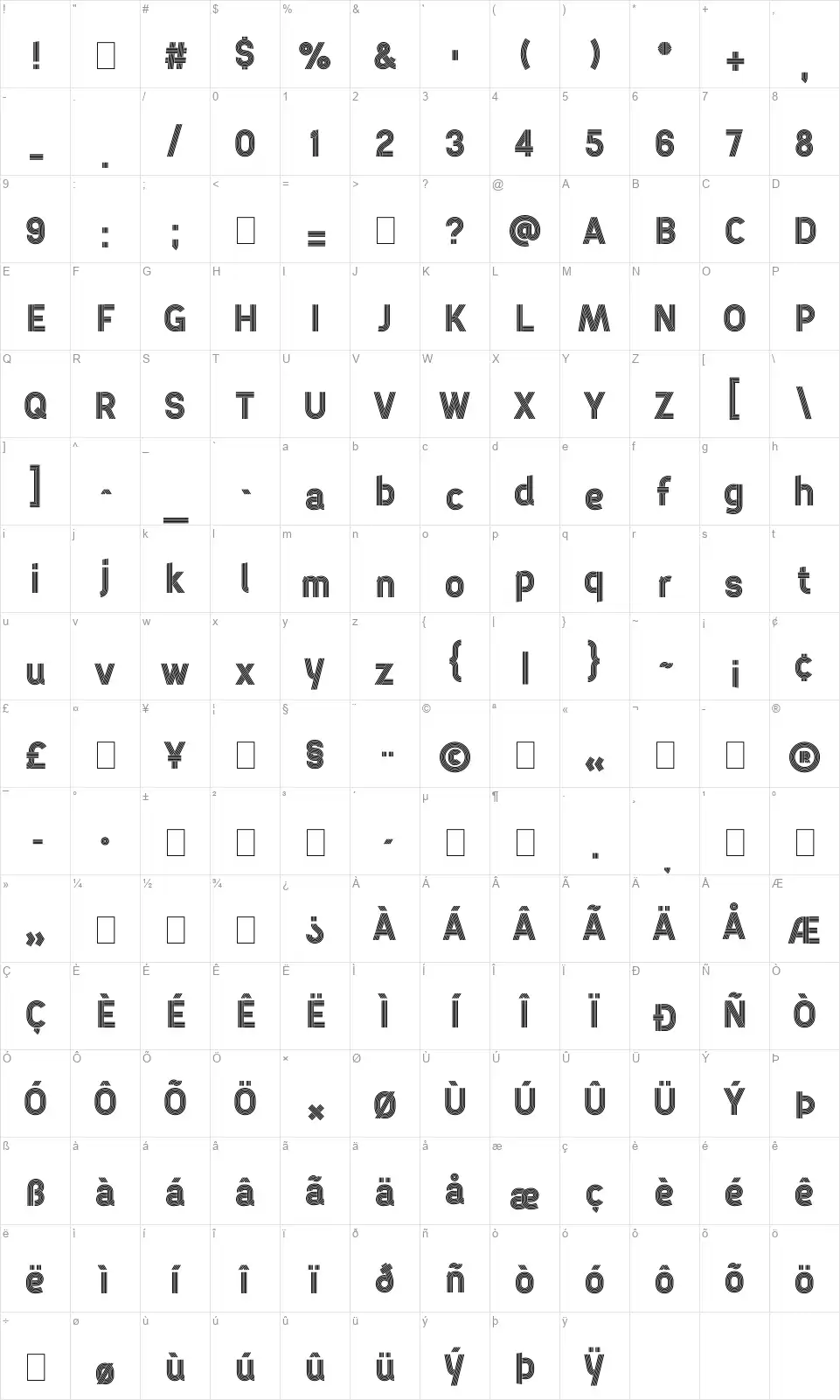 Ridgefont character map