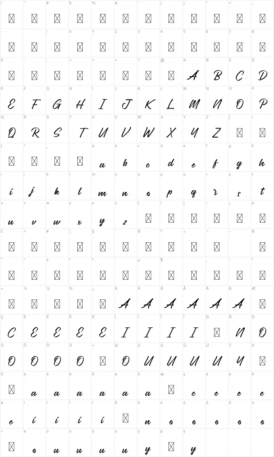 Ridleysfont character map