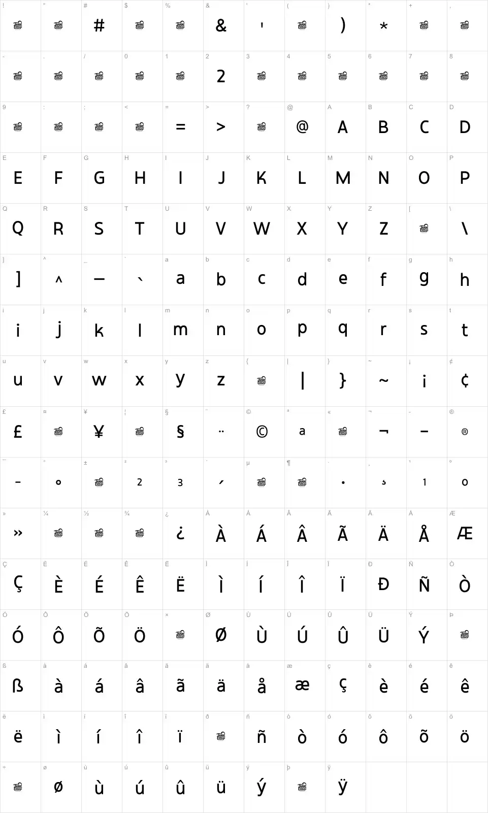 Rinteva Gridfont character map