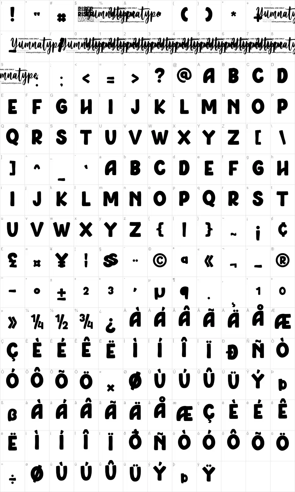 Riserfont character map