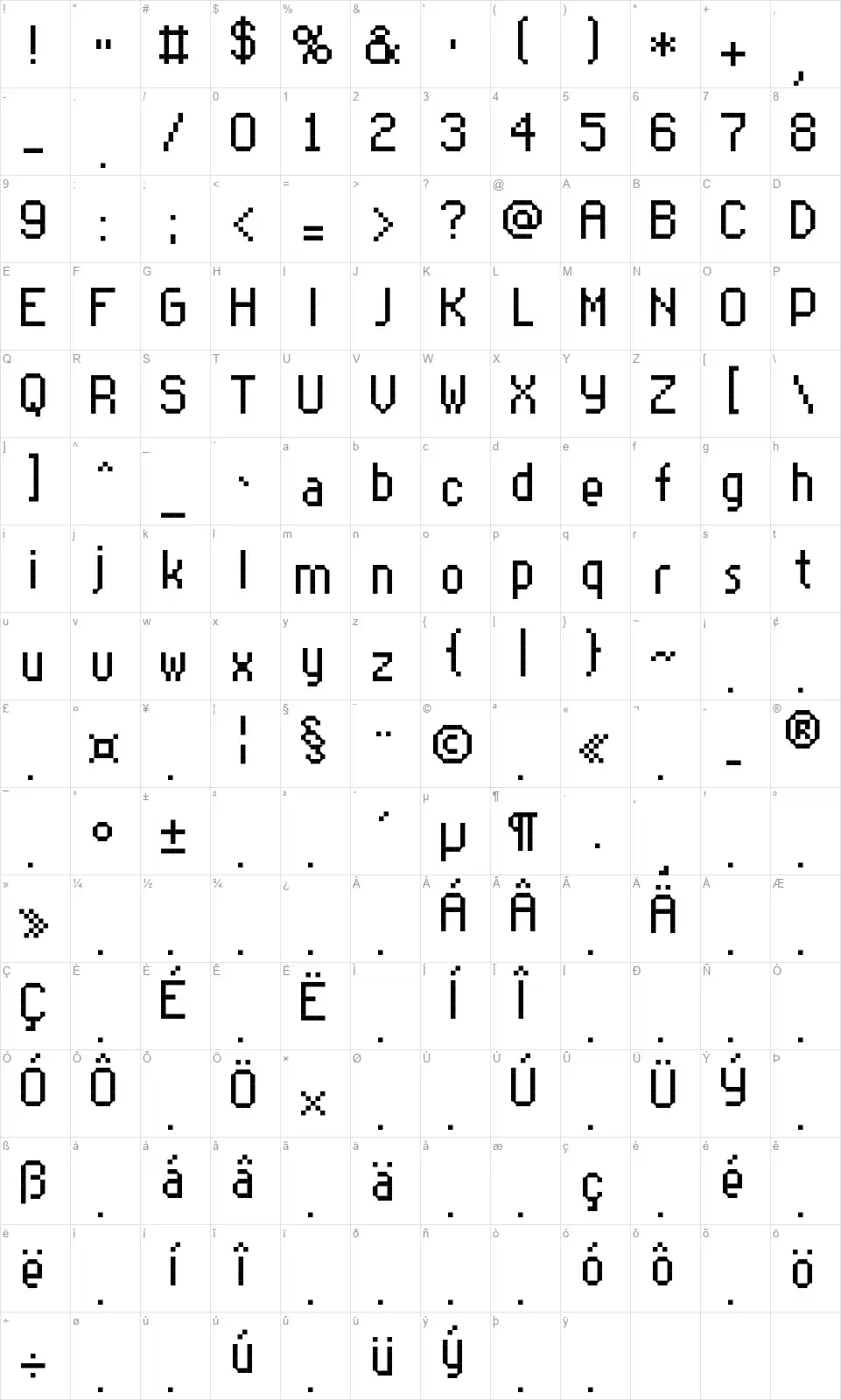 Rittswood Office Lgfont character map