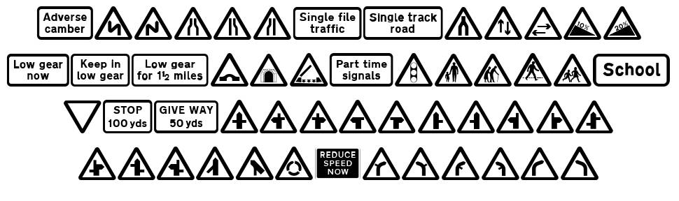 Road Caution Signs UK Part 1 шрифт Спецификация