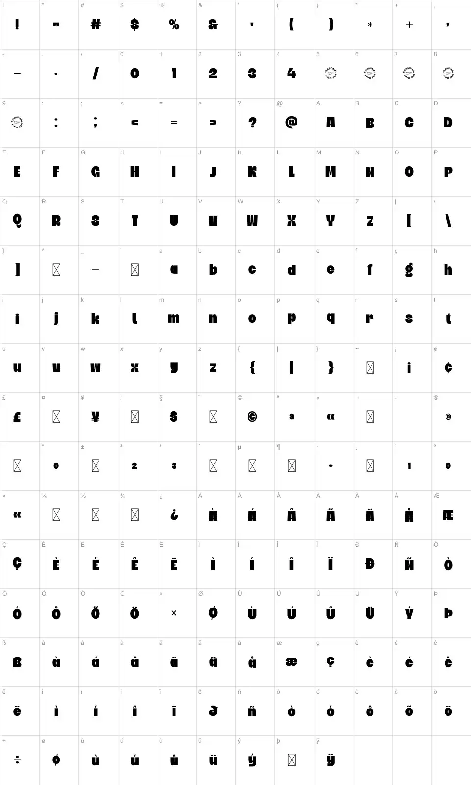 Robold Map Roboldfont character map