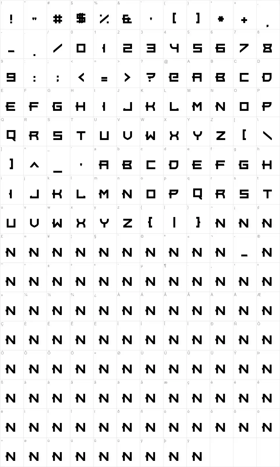 Rock Elegancefont character map