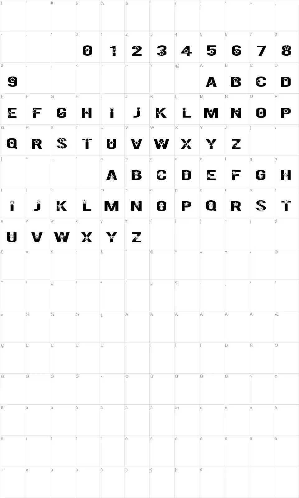 Rock X Start TFBfont character map