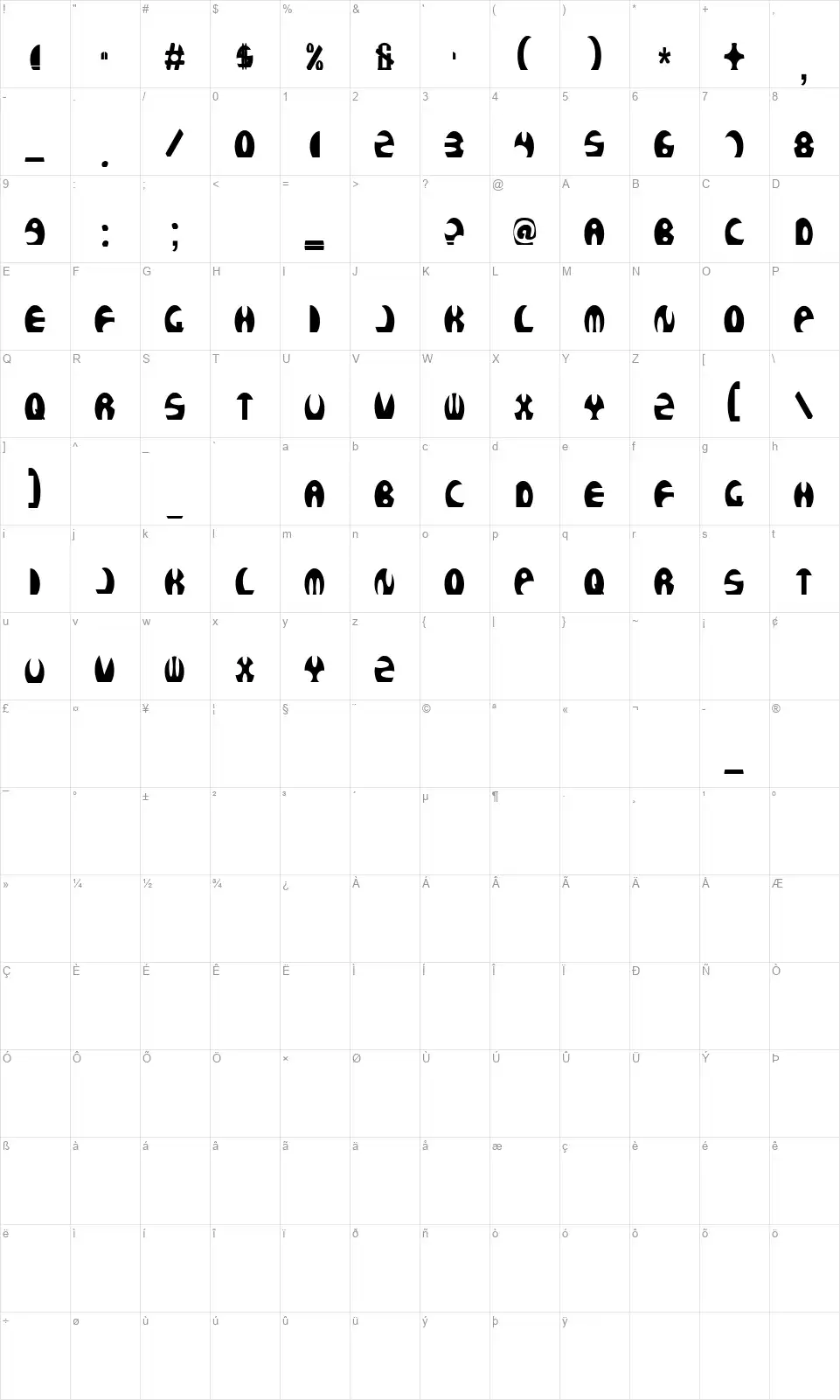 Rocketbossfont character map