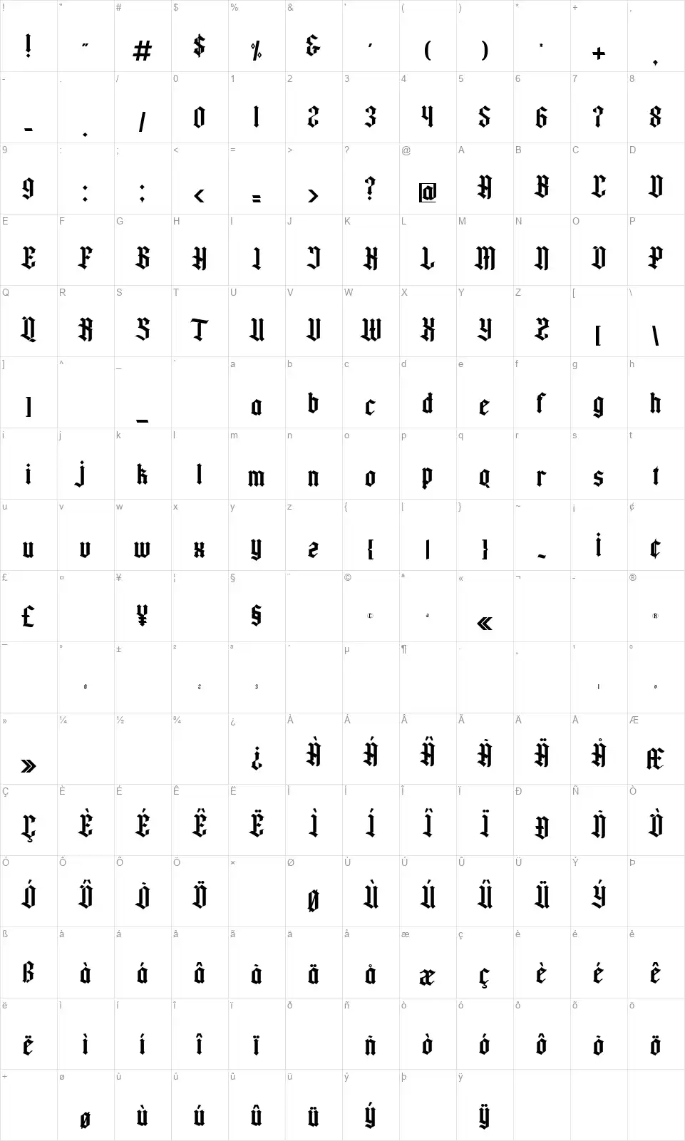 Rogfus Sejattyfont character map