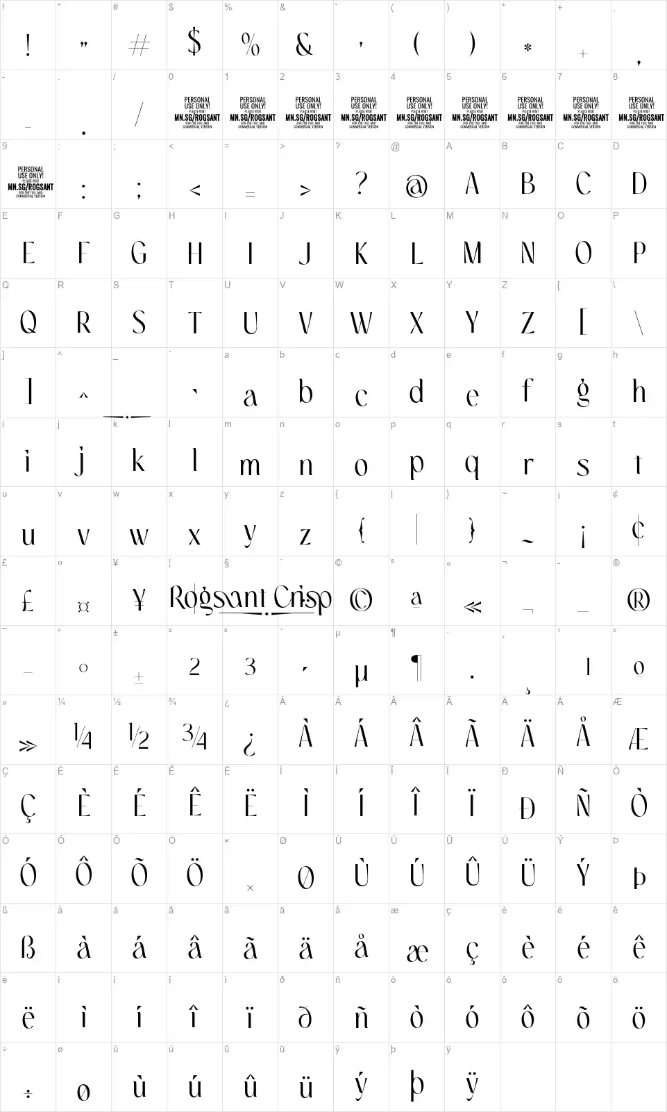Rogsant Crispfont character map