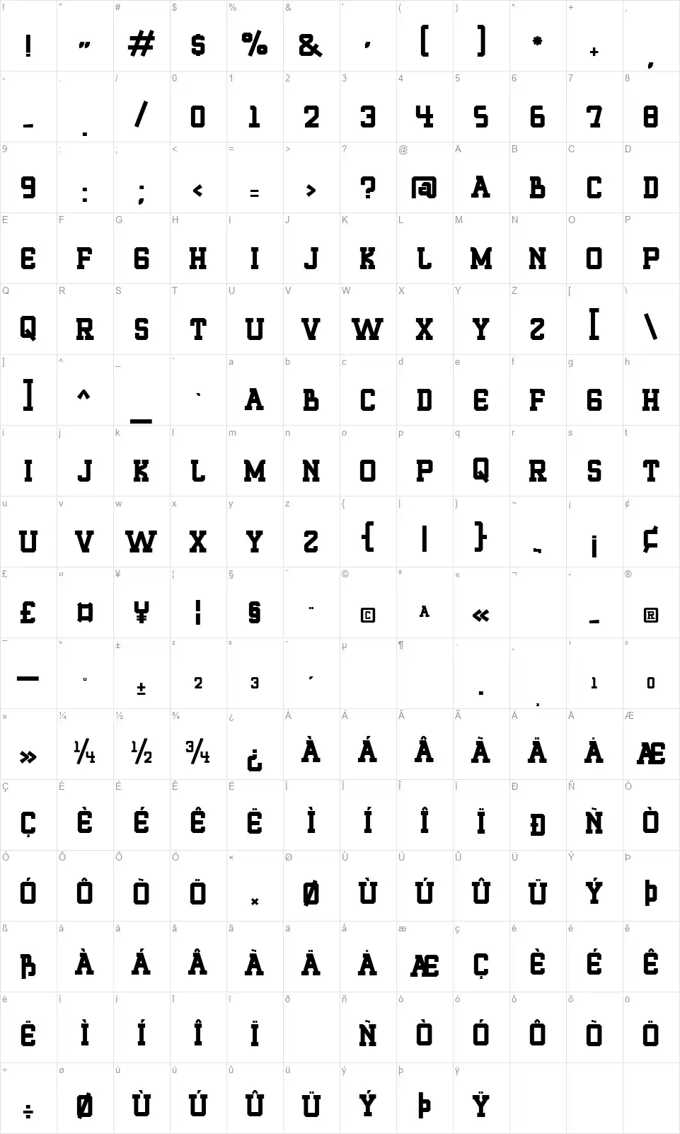 Roquerofont character map
