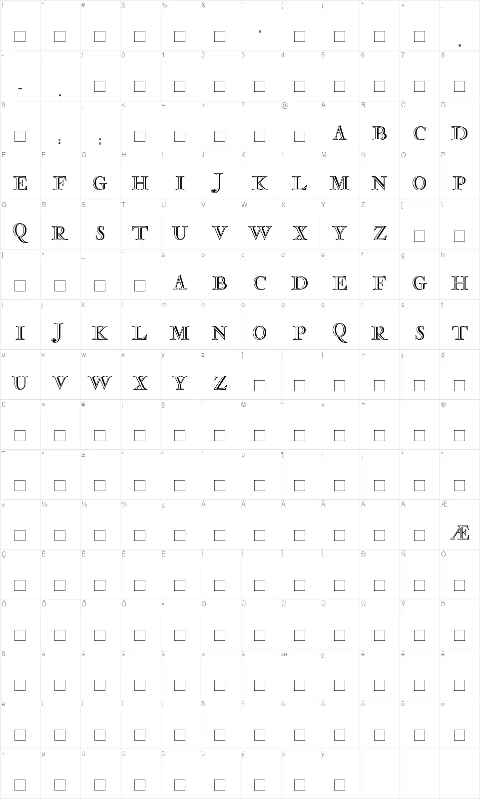 Rosartfont character map