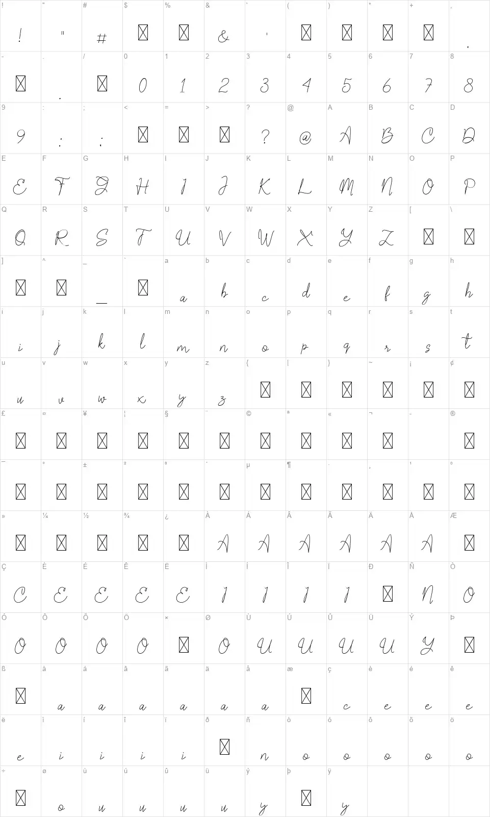 Rose Marinefont character map