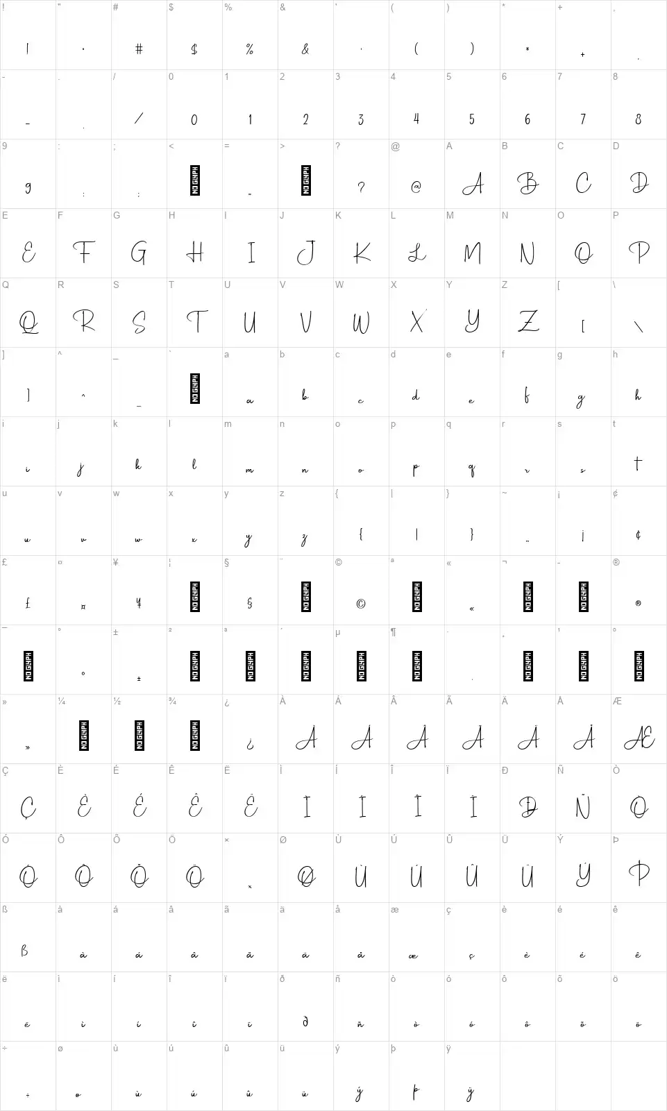 Royal Weddingfont character map