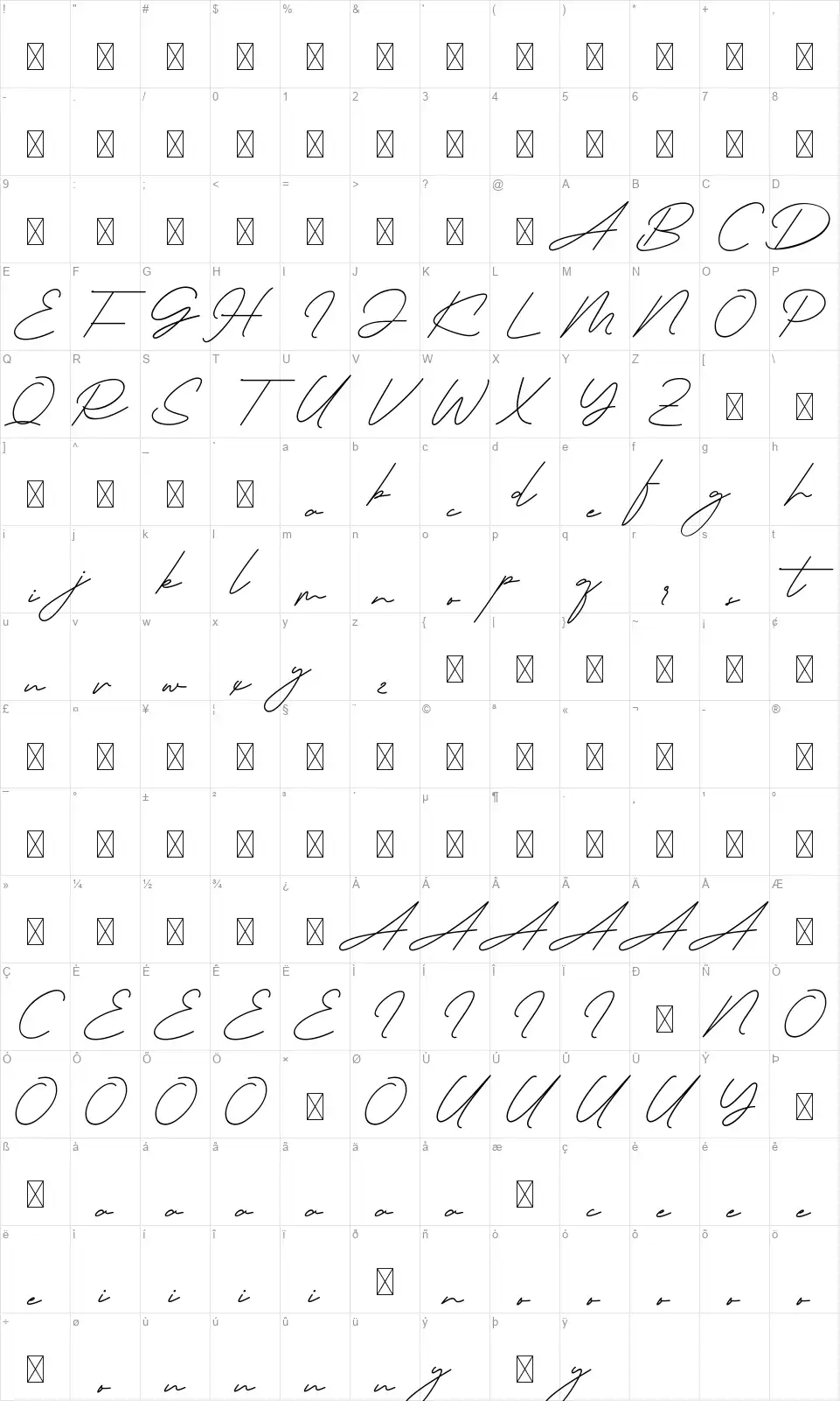 Royalisterfont character map