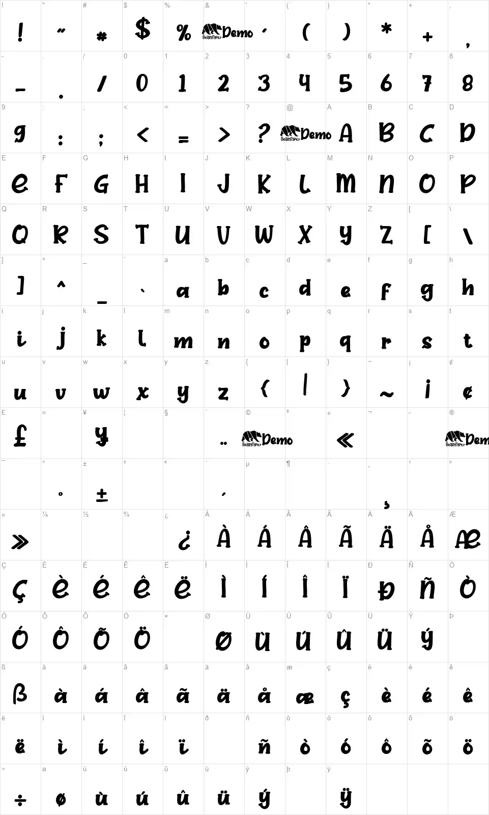 Ruby Dancefont character map