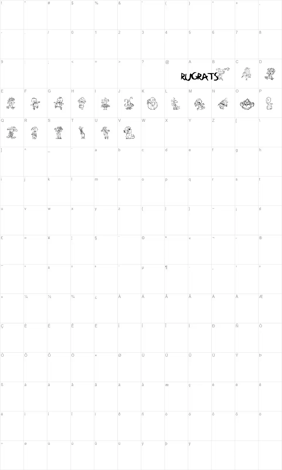 RugBatsfont character map