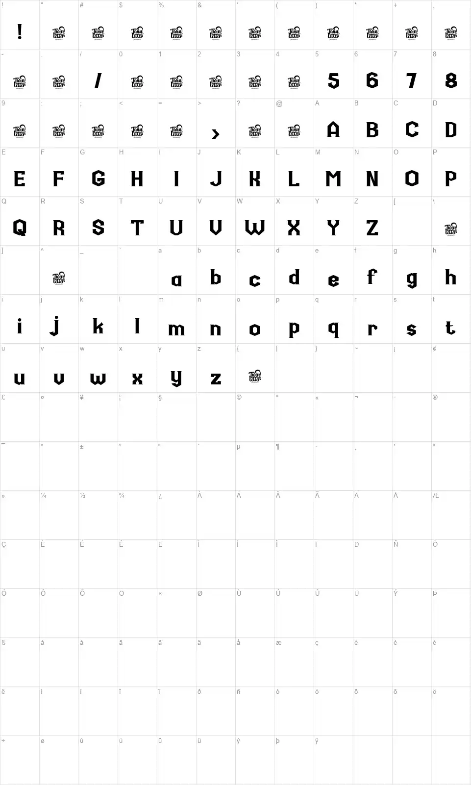 Rukinaxfont character map