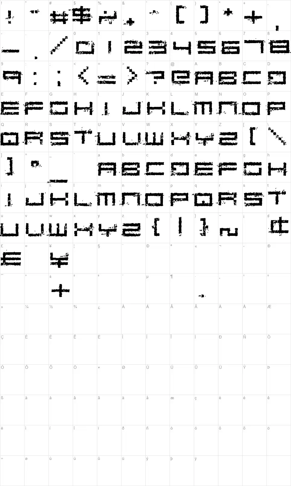 Rusting Roboticafont character map