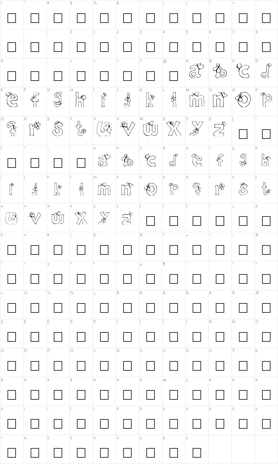 Ryp childCfont character map