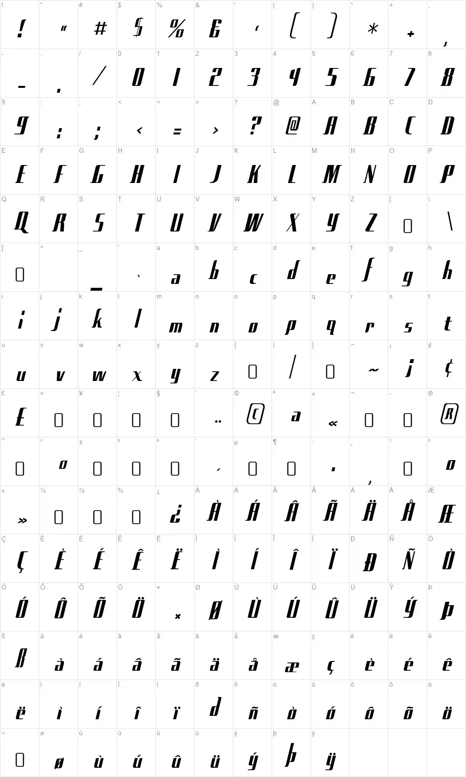SadFilms-Regularfont character map