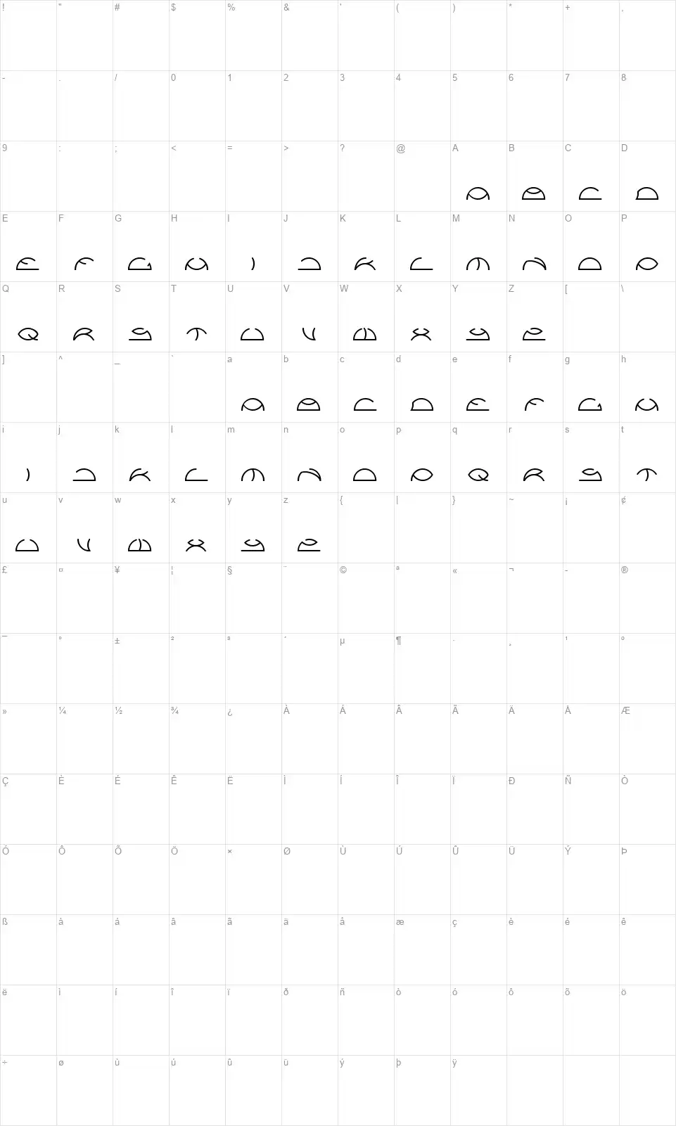 Saintfighteraquafont character map