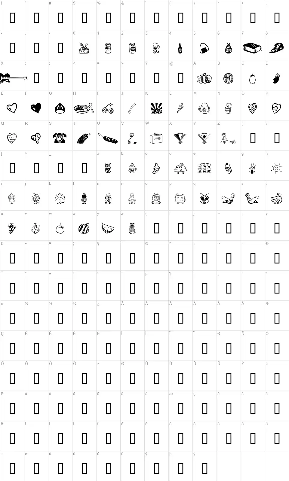 Sakabe Things 01font character map
