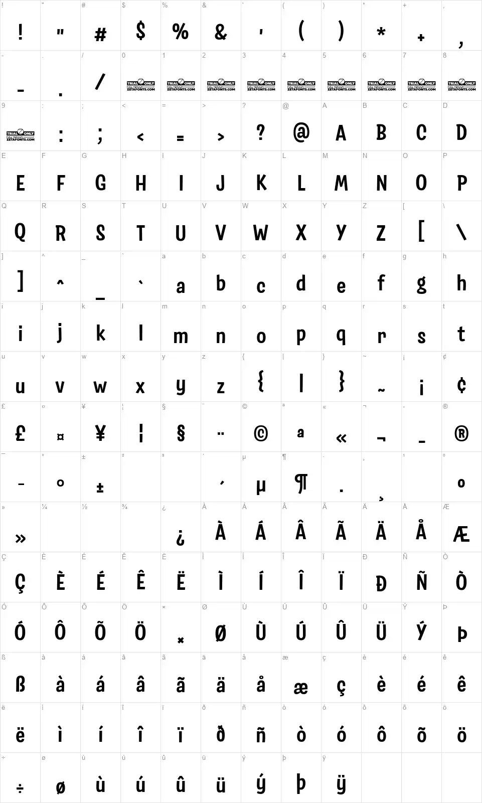 Saladfont character map