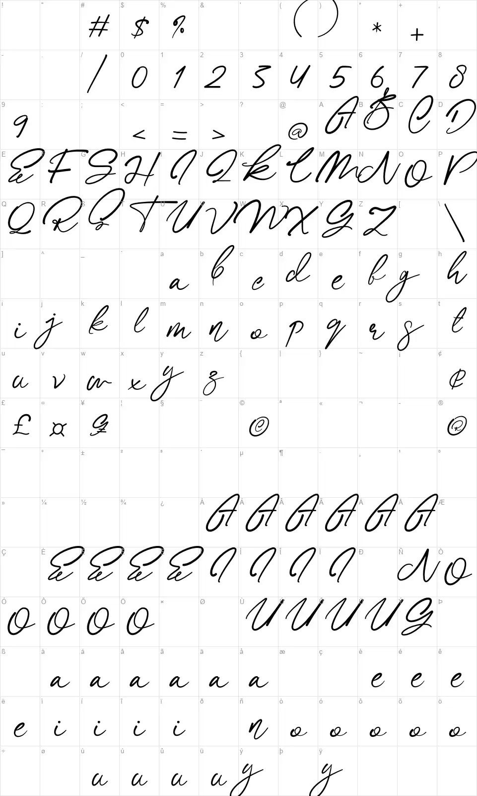 Sallinafont character map
