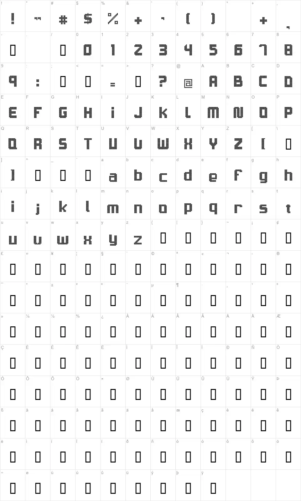 Sam's Townfont character map