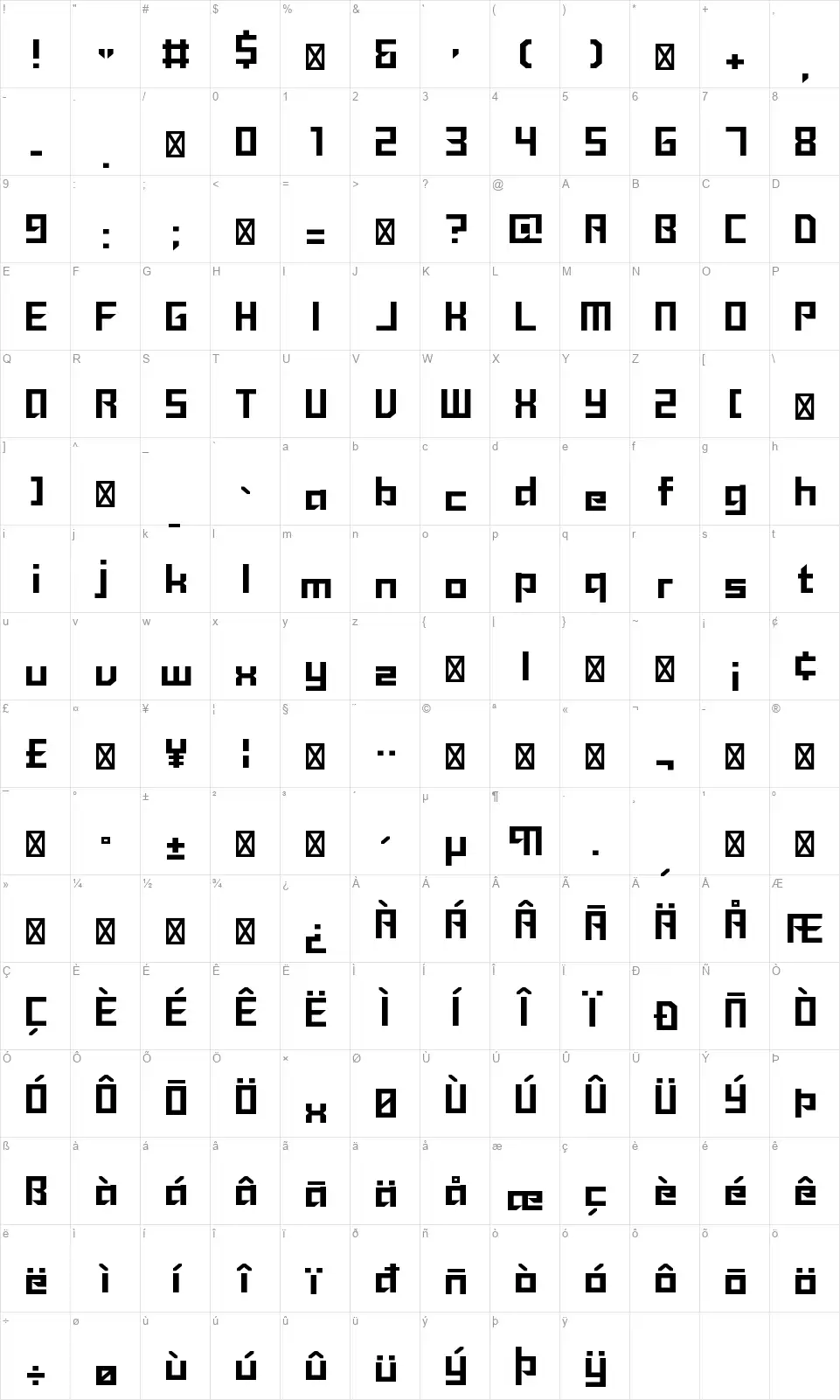 Sanidanafont character map