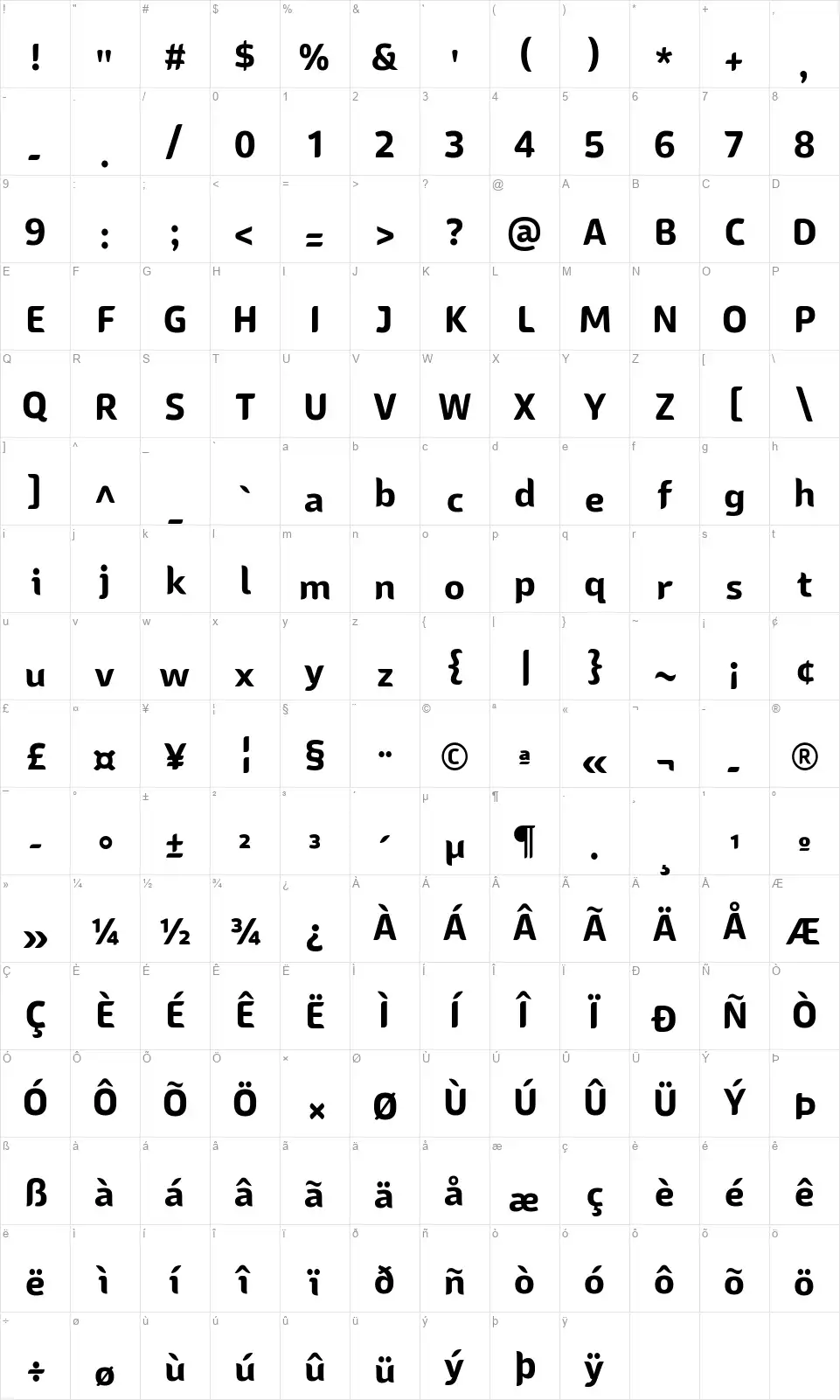Sans Mateofont character map