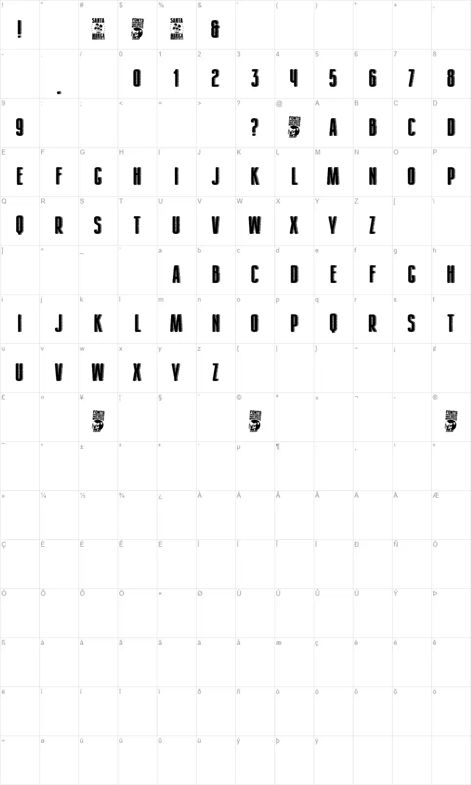 Santa Monicafont character map