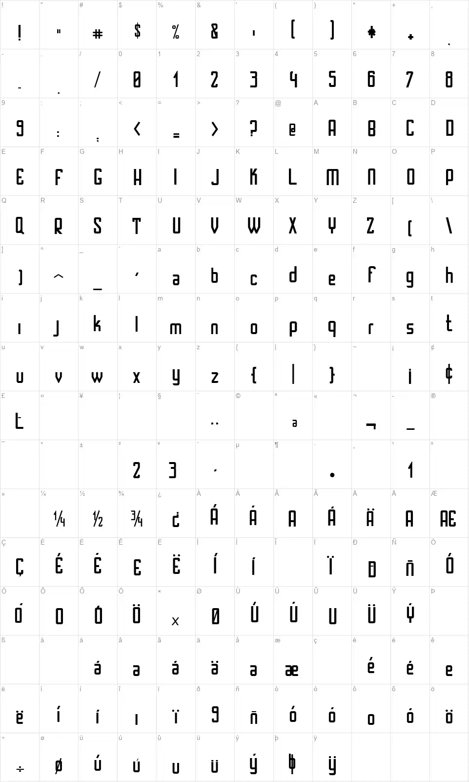 Santa Rosaliafont character map