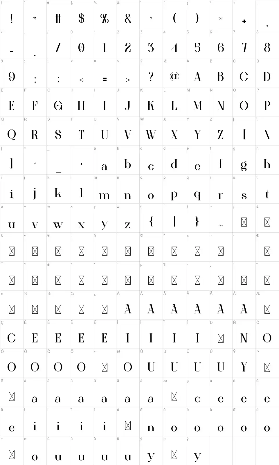 Satisfy Map Satisfyfont character map