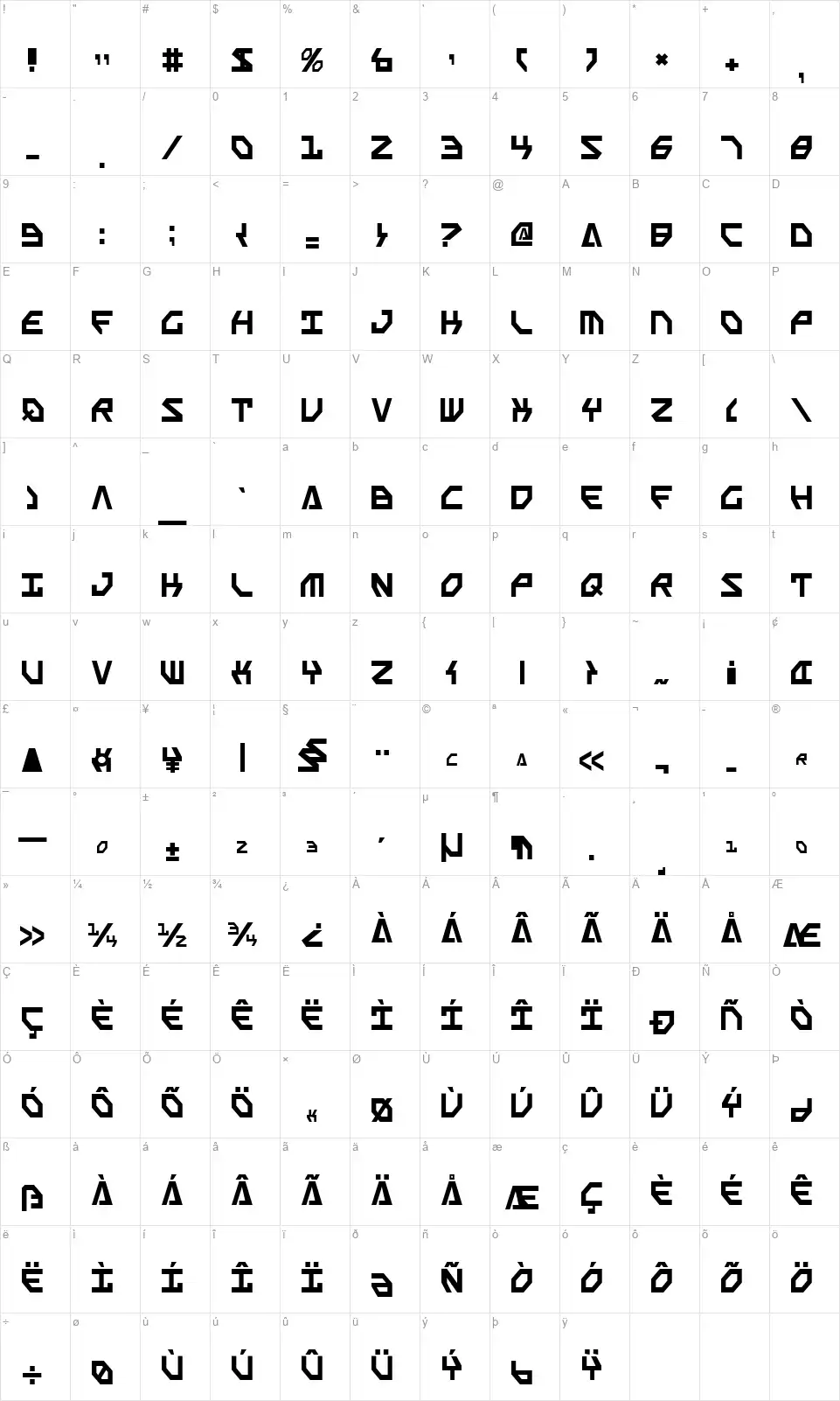 Scarab Scriptfont character map