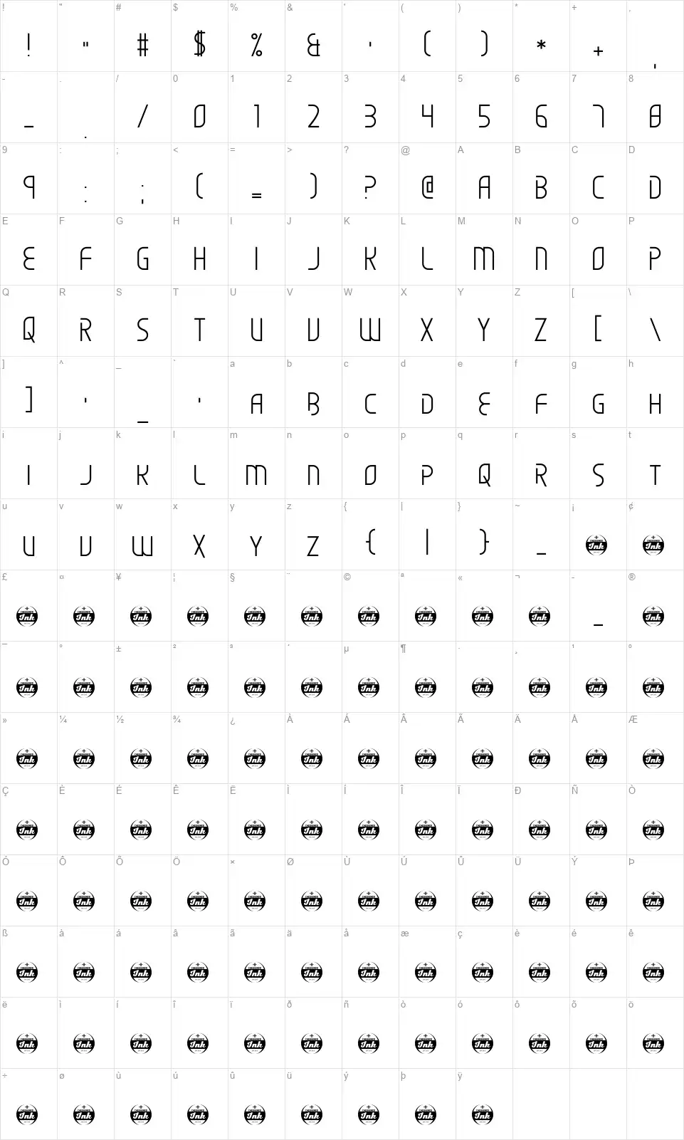 Scared of the Unknownfont character map