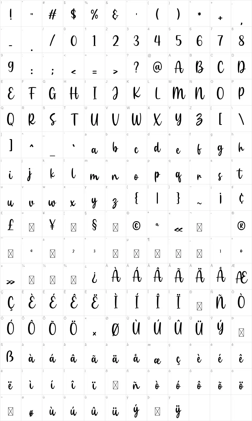 Scarlet Heartfont character map