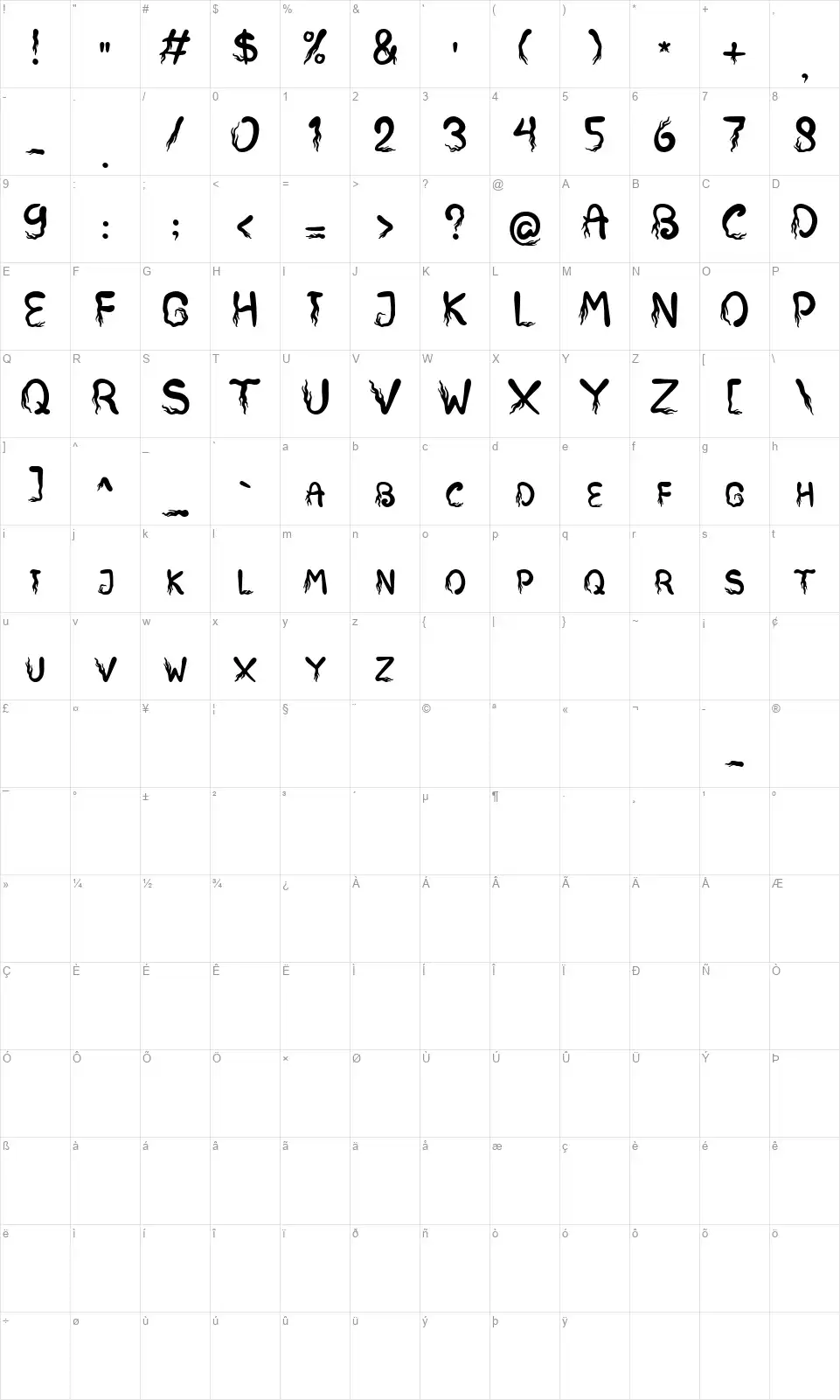 Scary Forestfont character map