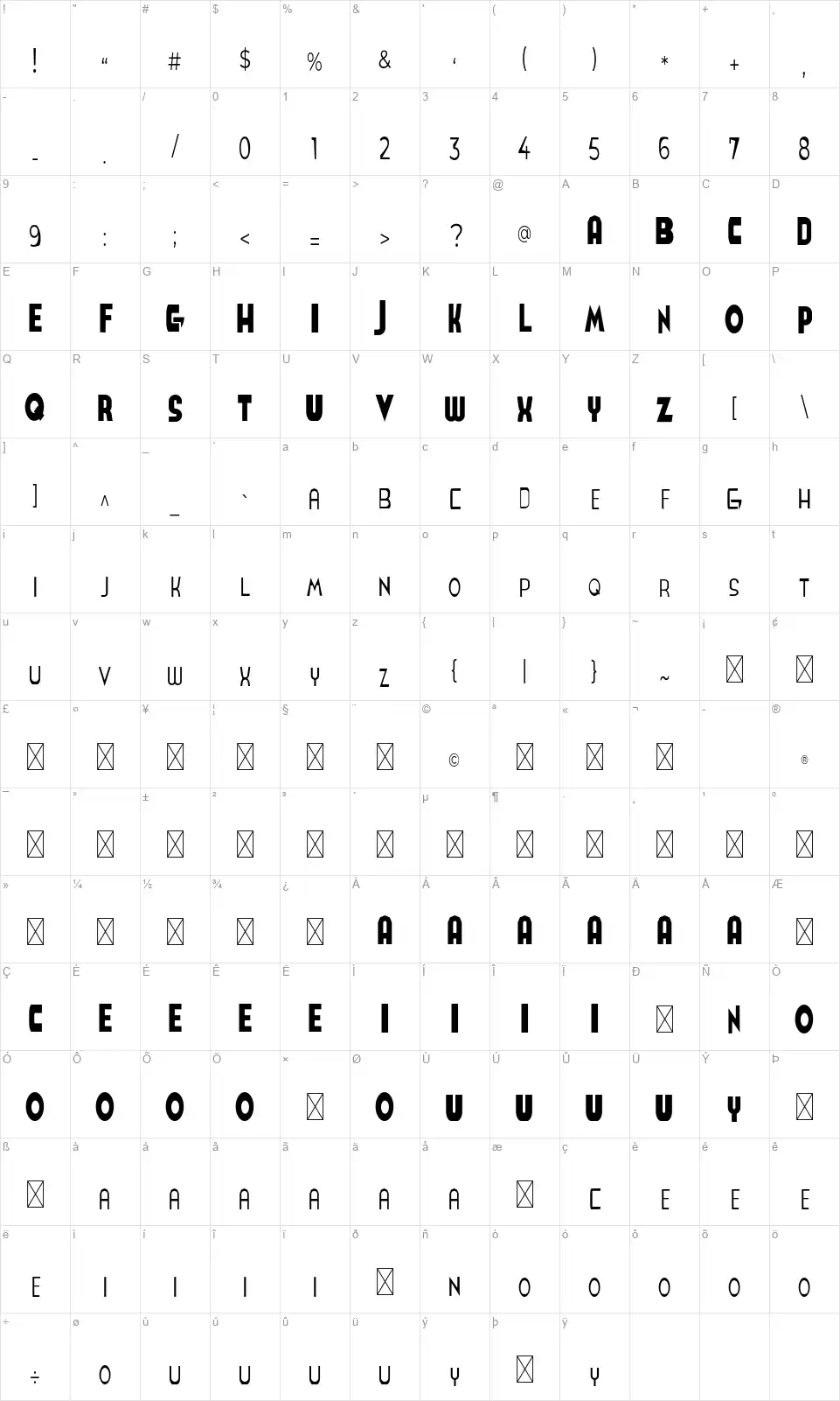 Schoenmakerfont character map