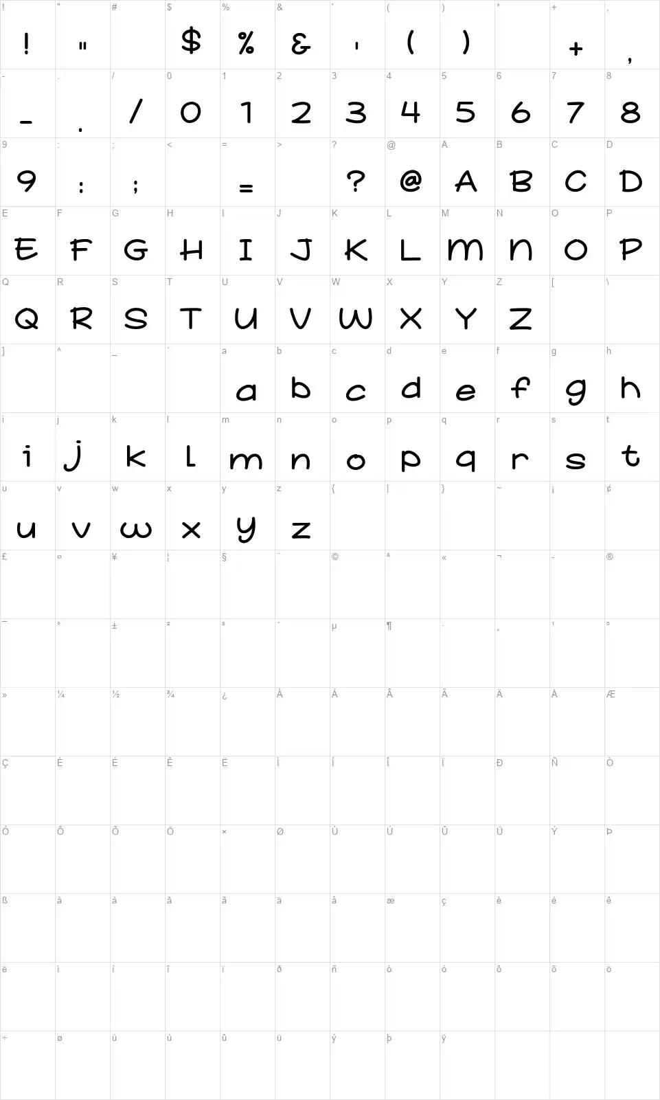 School Storyfont character map