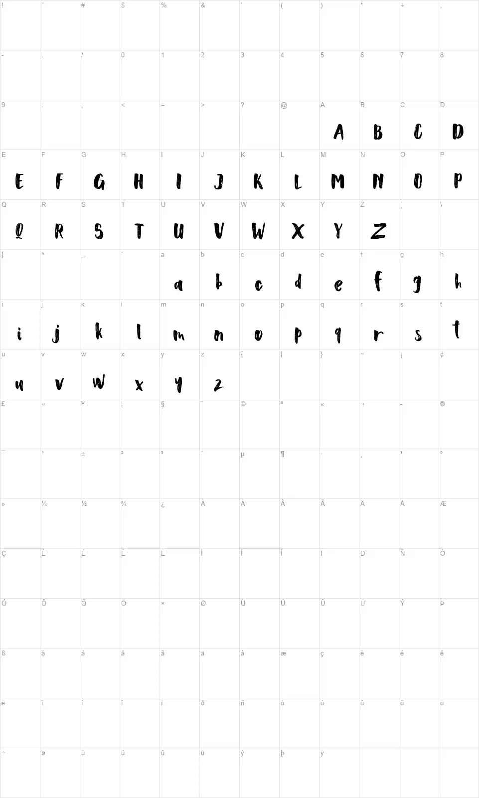Scoothlane Sans Brushfont character map