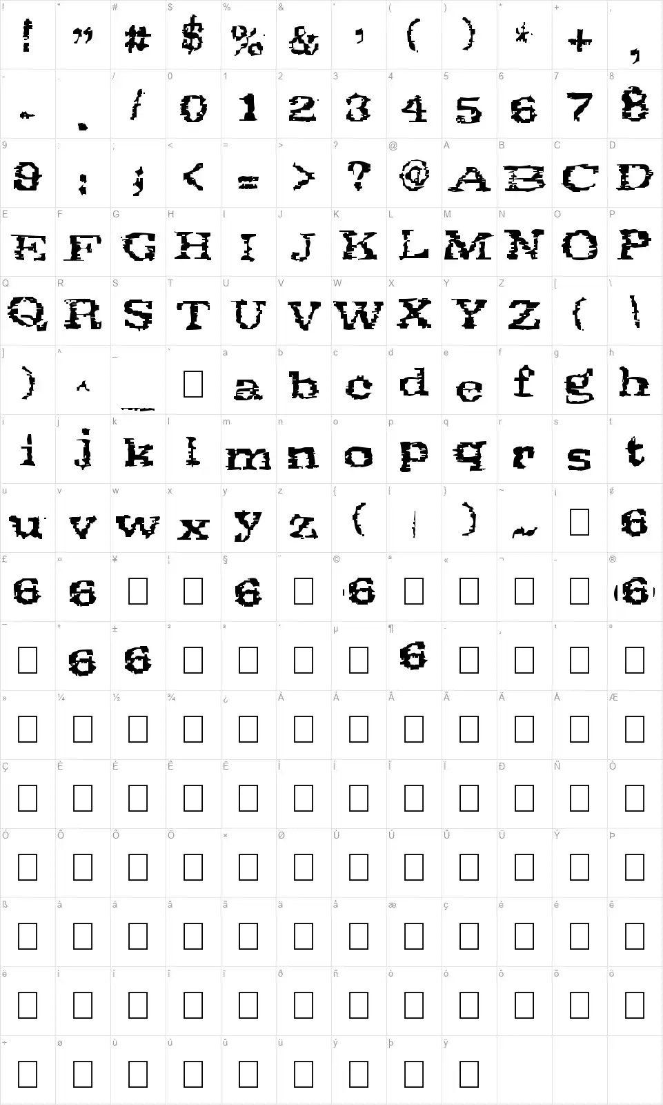 Scribsfont character map