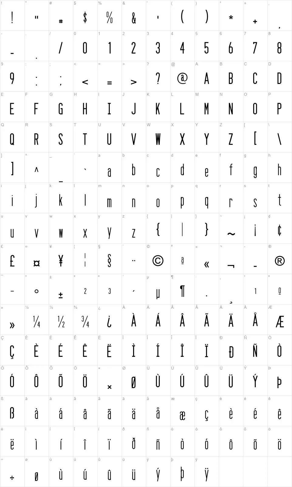 Seattle Sansfont character map