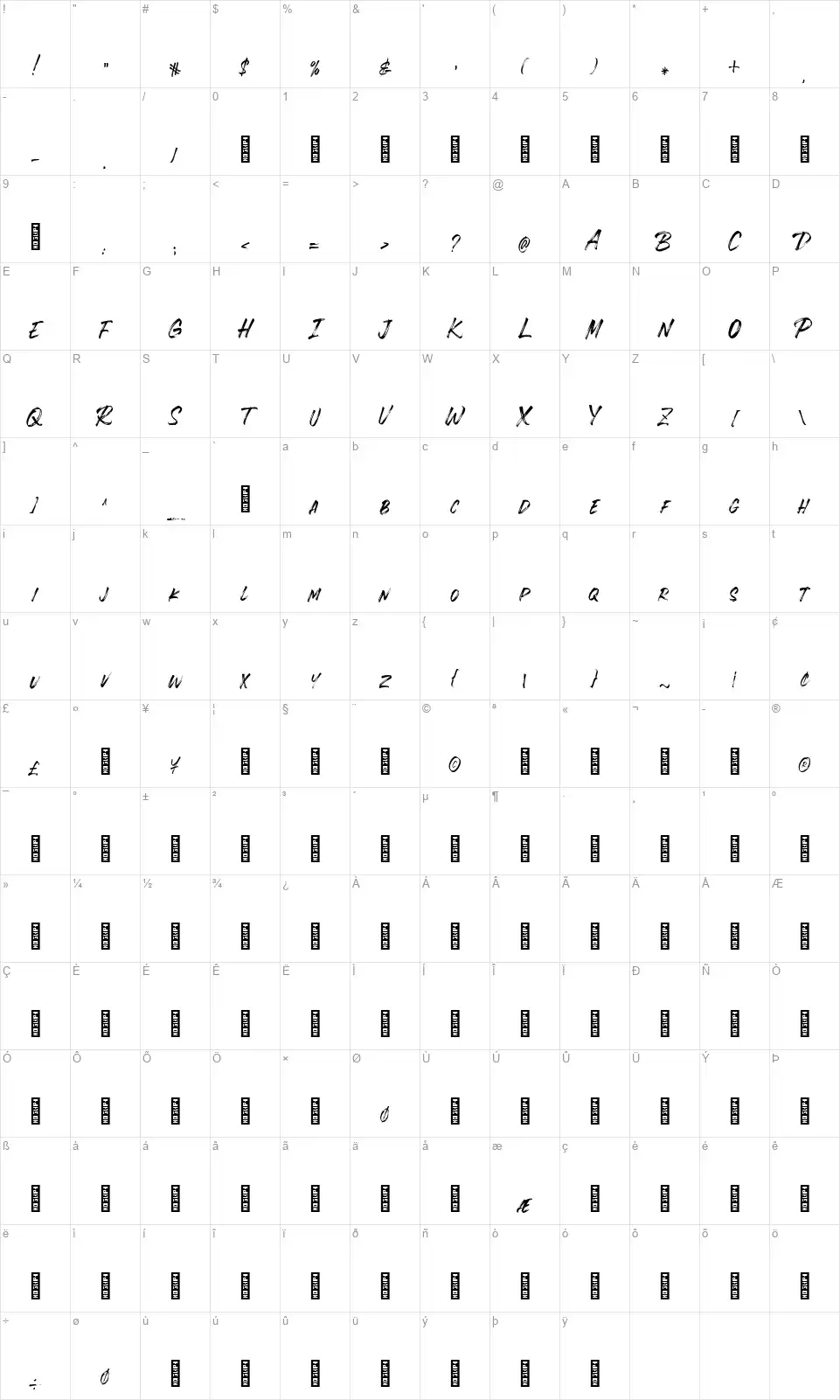 Seblaquefont character map