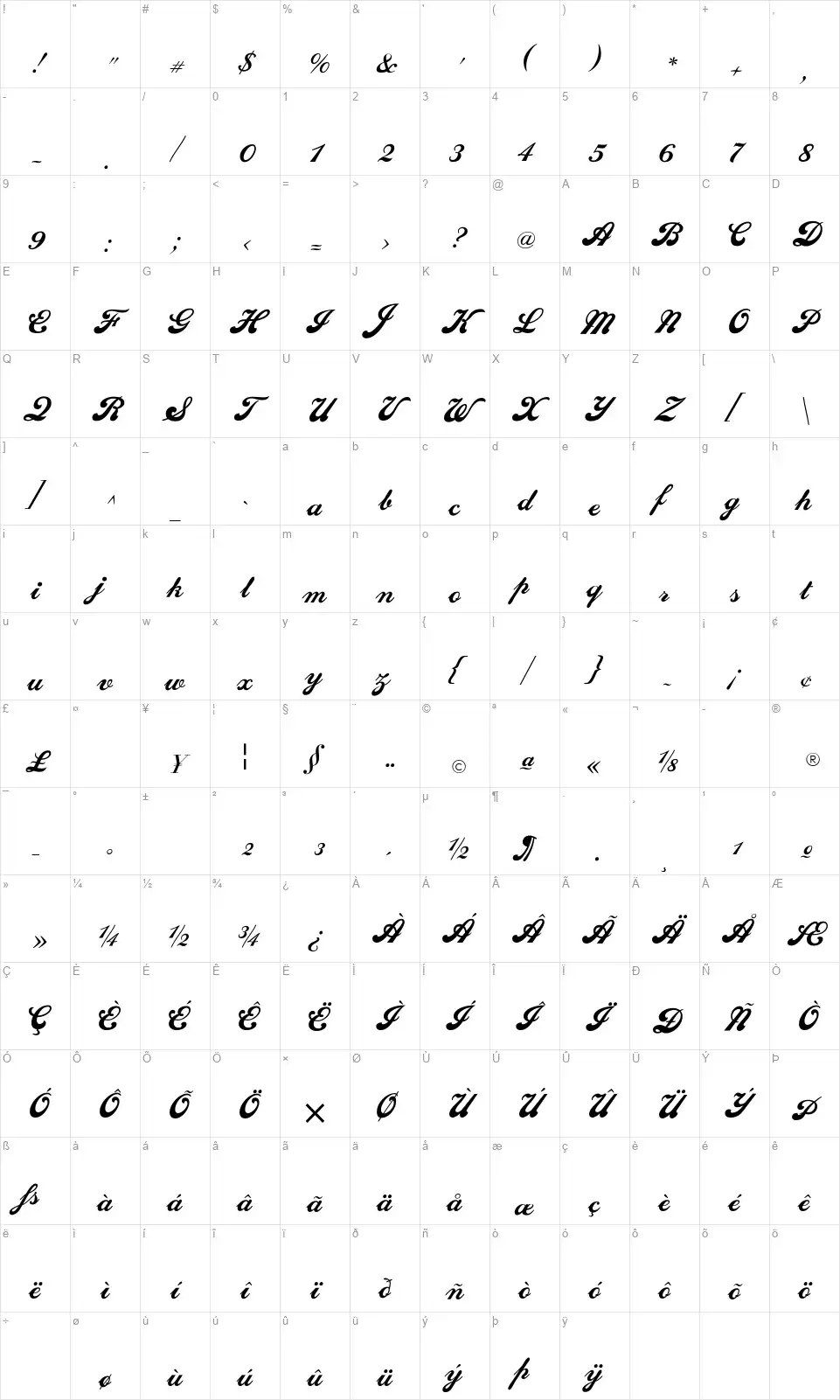 Sedona Script FLFfont character map