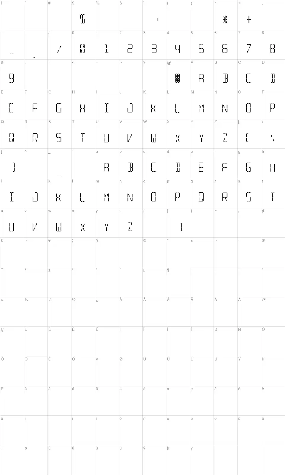 Segmentalfont character map