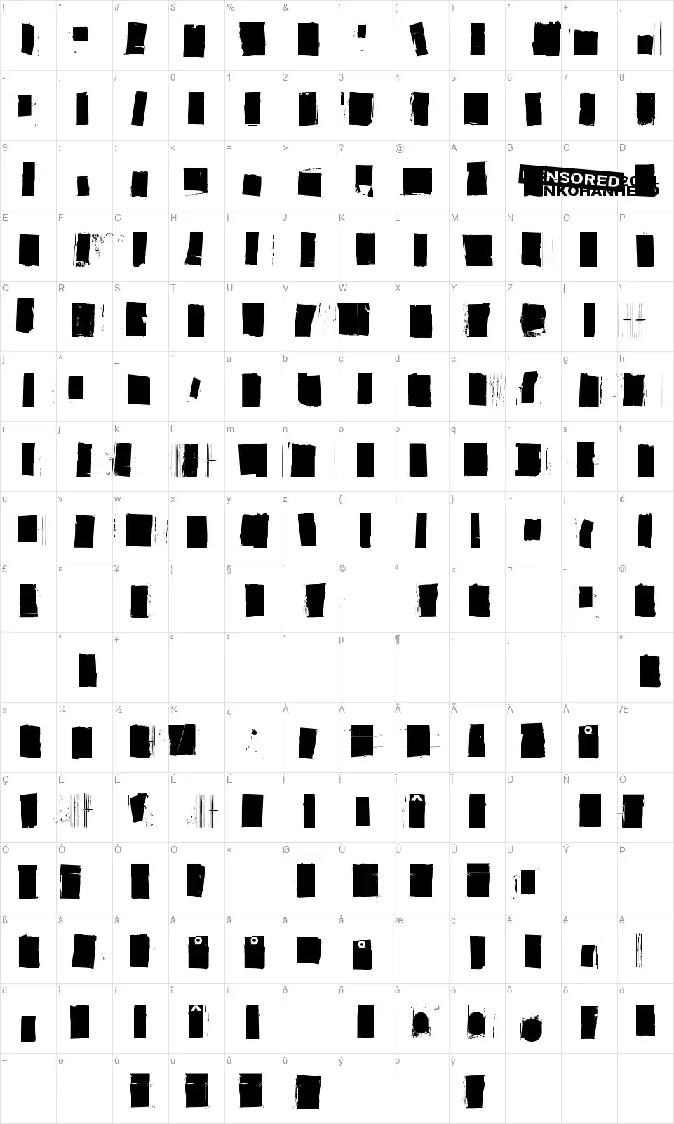 Sensuroitufont character map