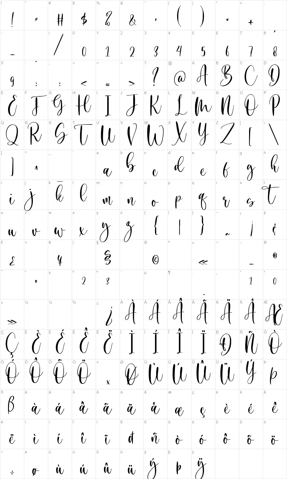 September Twilightfont character map