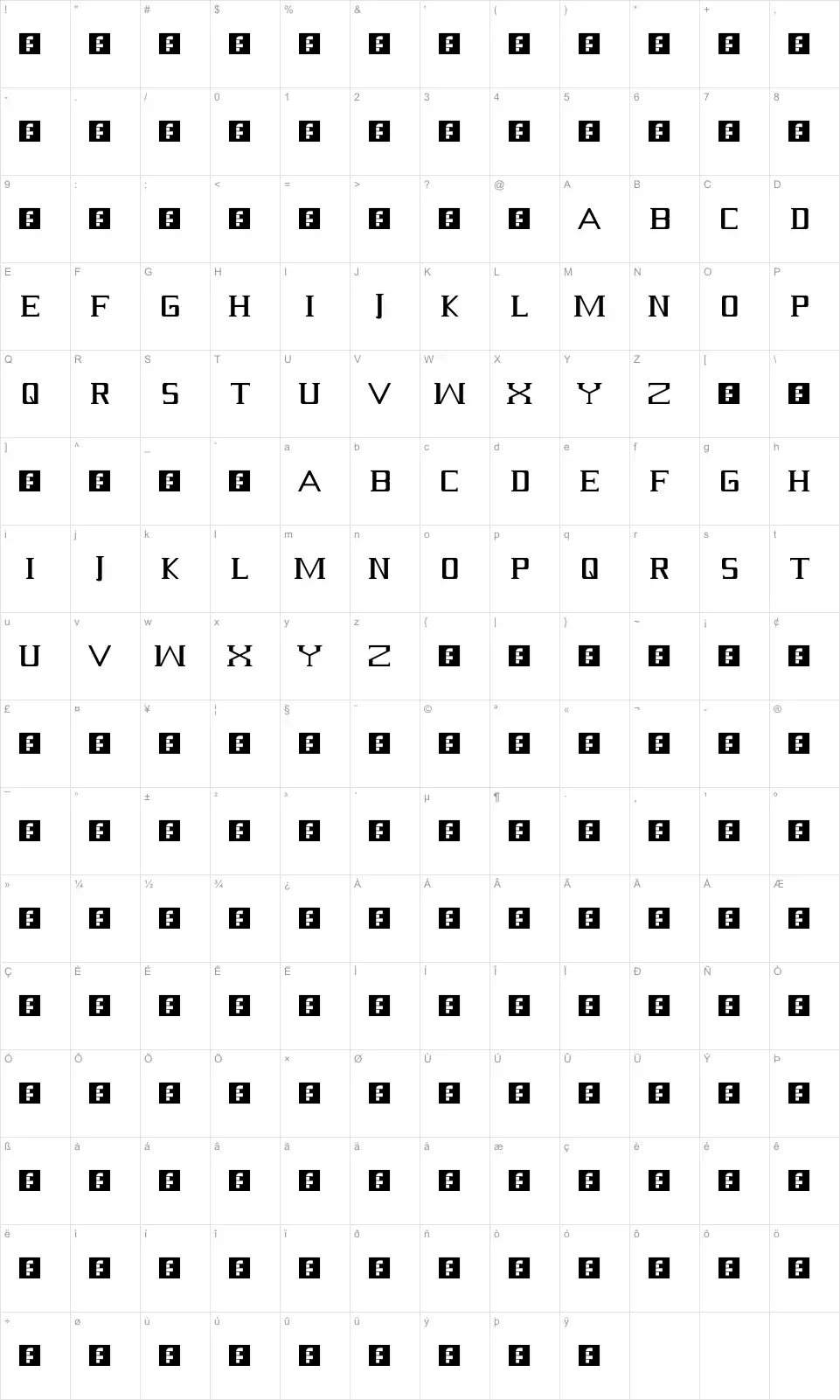 Serif Map Seriffont character map
