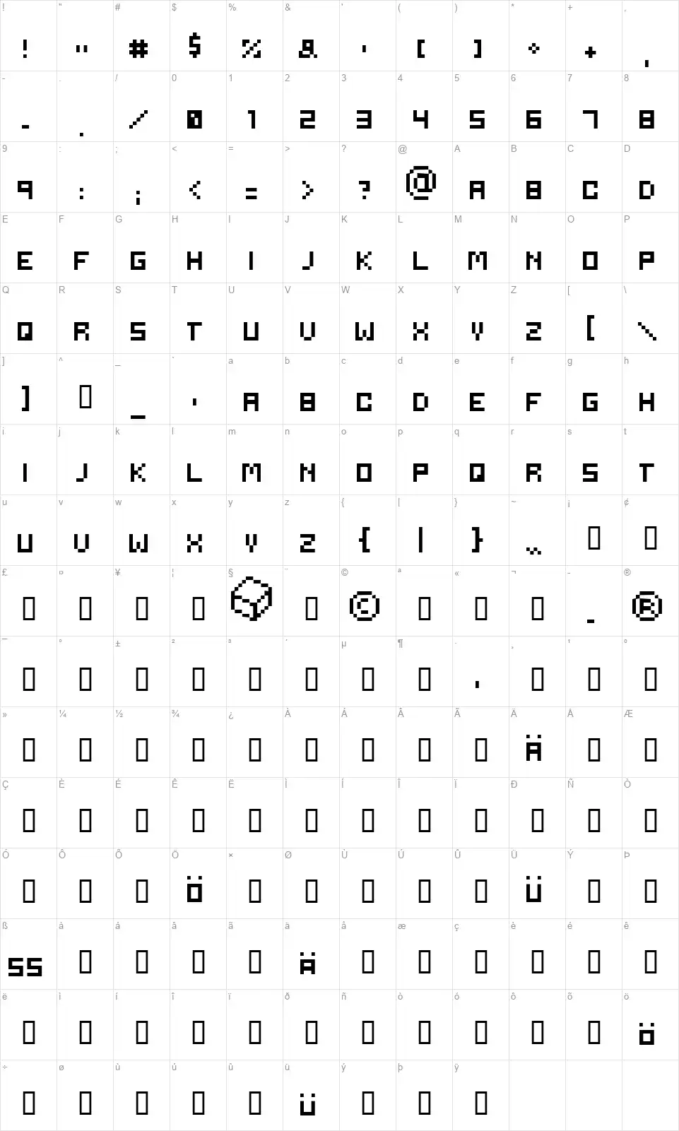 Seriousfont character map